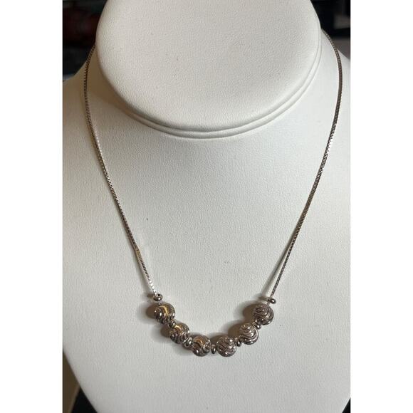 Italy Sterling Silver 925 Round Textured Beads Pendant Chain Necklace 16" Tested - Picture 3 of 6